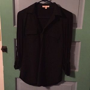 SKIES ARE BLUE black textured blouse SZ XS